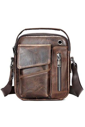 Busy Lady&Gentleman Hemlock men's bag, genuine leather, shoulder and hand bag, quick smartphone pocket, headphone hole