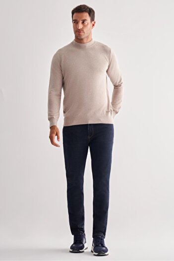 İmza Light Beige Half Turtleneck Long Sleeve Pocketless Comfort Fit Classic Cotton Knitwear Sweater 1012255208