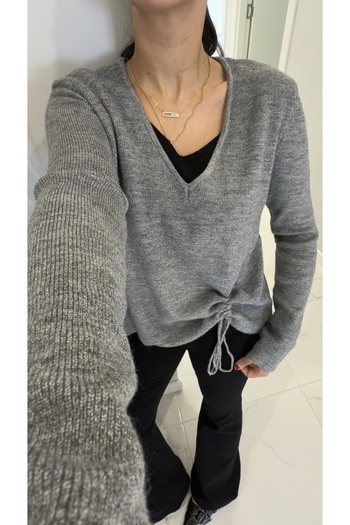 BİRCANÇİL Romansa Gray Black Side Gathered V-Neck Knitwear