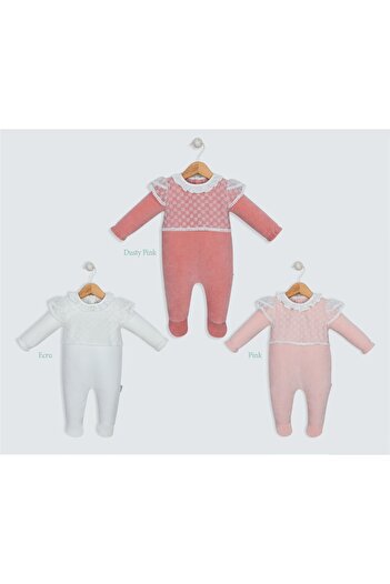 Babydola Babydoıla Velvet Footed Romper with Snap Fasteners on the Back