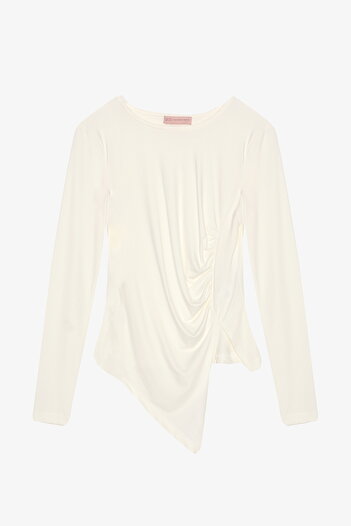 Quzu Drapeli Asymmetric Blouse Ecru