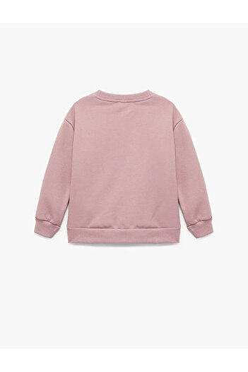 Koton Cotton Ribbed Crew Neck Printed Pink Baby Girl Sweatshirt 6Wkg10202Ak