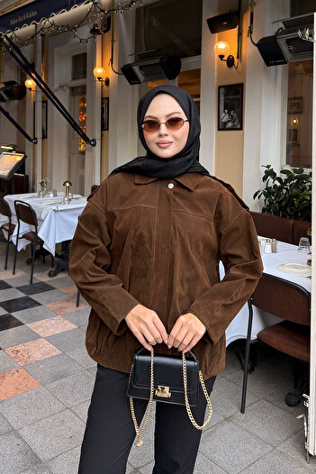 LOCCO Women's Hidden Button Velvet Jacket Brown