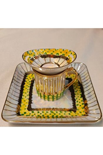 BY.RAYKA PORSELEN El Dekor Arni̇ Porcelain Hand Painted Single Person Coffee Cup Set