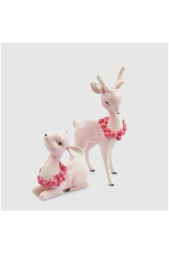 BraziPremium By OLLMA Christmas decoration, Reindeer couple model with glitter, 29 cm, pink