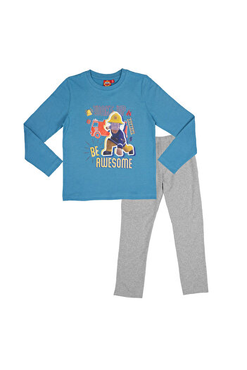 Fireman Sam Pijama copii, cu maneca lunga, albastru, 100% bumbac, Wake Up,