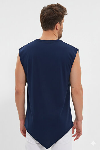 rammers Wide Collar Asymmetrical and Filthy Cut Detailed Zero Sleeve T-Shirt