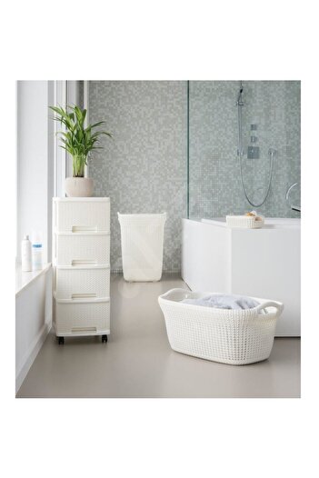 CURVER Coș de rufe, 2 mânere, alb, 40 L, 60x27x39 cm,