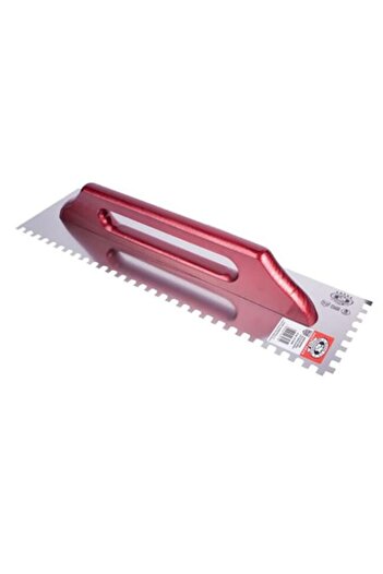 olejnik Stainless Steel Trowel, Olejnik, serrated, 10x10 mm, 13x68 cm, long wooden handle, Red