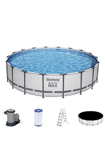 BESTWAY Piscina structura metalica, rotunda, cu filtru, pompa, scara, prelata acoperire, gri, 549x122 cm, Be