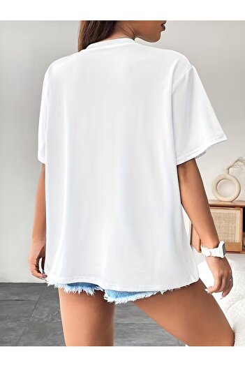 WOODROFFE Women's'Happiness' Printed Oversize Black and White T-Shirt