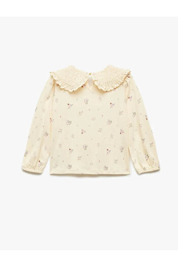 Koton Cotton Floral Pattern Baby Collar Beige Baby Girl Long Sleeve T-Shirt 6Wmg10092Ak