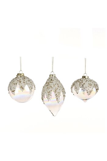 BraziPremium By OLLMA Set of 3 Pearl Glow Christmas tree baubles, 8 cm, transparent