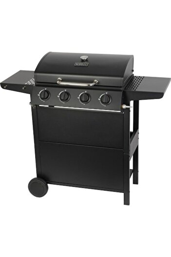 Strend Pro Grătar exterior, grătar dreptunghiular pe gaz cu 4 arzătoare, roți, capac, rafturi, 116x50x100 cm, BBQ Malaga