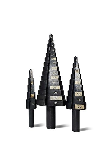 richmann exclusive Step Drill Bits for Metal, Titanium Nitride Coating, Set of 3, 4-12/20/32 mm,
