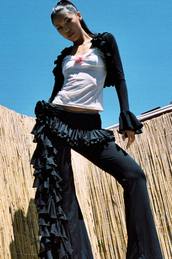 Kikiriki Black-Off-White Tulle Blouse Frilly Bolero & Pants Set