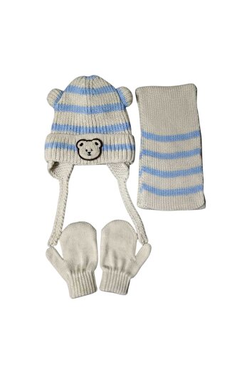Aware Time Kitti 0-12 Months Baby Boy Fleece Scarf Beanie Gloves 3-Piece Set