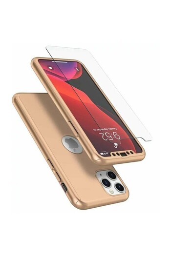 Bibilel Protective Case Flippy Compatible with Apple iPhone 13 Pro, Full Cover 360, Gold + Protective Film
