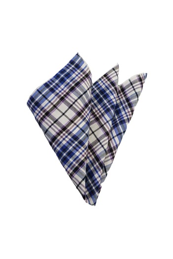 Exve Exclusive White Blue Purple Plaid Pocket Accessory Collar Handkerchief