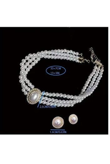 mos&more Silver Pearl Chocker Necklace Earring Set