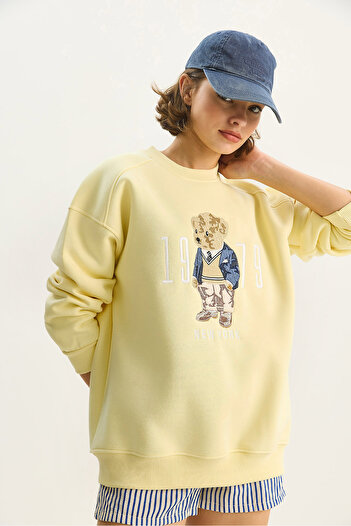 Bianco Lucci Women's Crew Neck Teddy Embroidery Detailed Sweat 10417 60284066