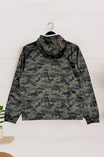 BESSA Camouflage Raincoat Turkish Printed Waterproof Seasonal Fabric Hooded Zippered Pocket