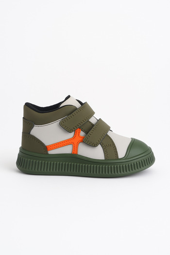 Zilvana Children's Boots Khaki Gray Orange Detailed Velcro Orthopedic Comfortable Daily Winter Shoes
