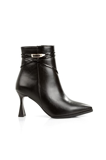 UĞURÖKÇE Women's Rustic Black Pointed-Toe Heel Boots