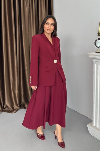 spirituel Women's Two-Piece Suit Stylish Button Detail Stand Collar Blazer Jacket Long Skirt Set