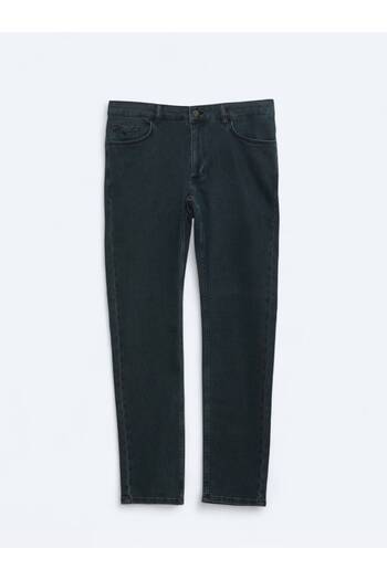 Kip Navy Blue Slim Fit Denim Cotton Blended Trousers