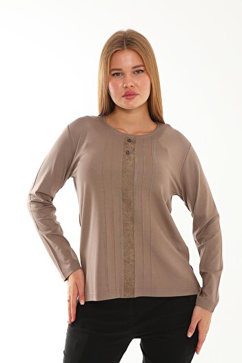 Lanze Mercerized Leather Stripe Detailed Crew Neck