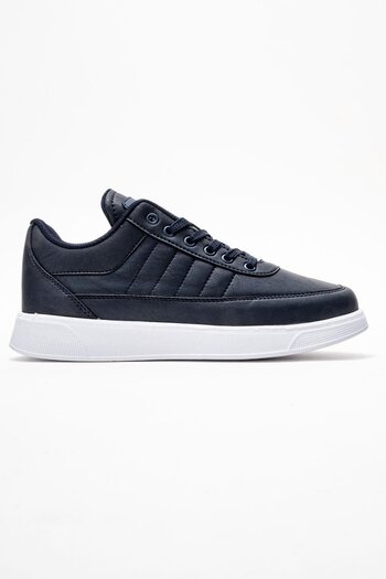 CCWAY AYAKKABI Men's Lace-Up Sneakers with Side Stitching; Dark White