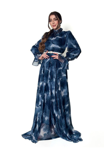 TREASUREISLAND Long chiffon dress with flowers