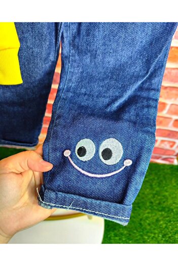Çamur Kids Emoji Detailed Embroidered Denim Set