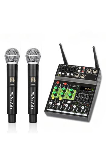 VENTART Audio Mixer with 2 Wireless Microphones VENTART, 4 channels, Bluetooth, USB