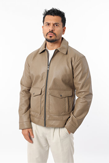 Rodrigo Men's Oversize Inner Lined Jacket Soft Leather Coat with Zipper Pockets
