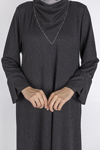 DULE Glittery Draped Fabric Flounce Sleeve Long Dress-928