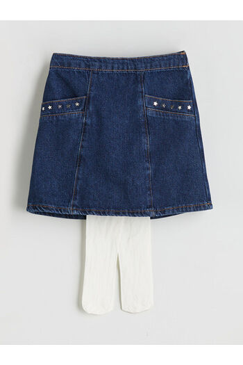 LC Waikiki Peak New Season Girls' Jean Skirt with Pantyhose