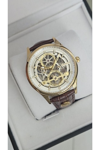Raymond Rym-280267 Men's Skeleton Automatic Watch Gold-Brw-W
