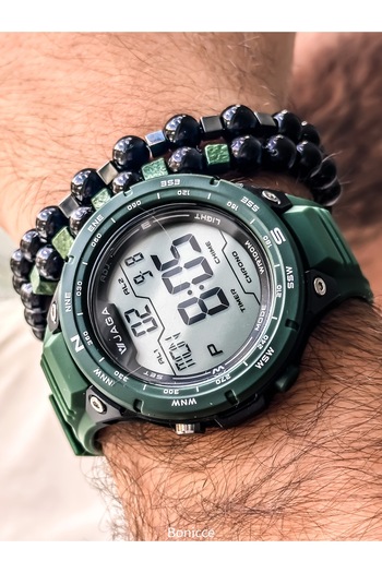 Jaga Digital Sports Men's Wristwatch, Green Silikon Cord Suitable for Pool and Sea Use, with Stopwatch