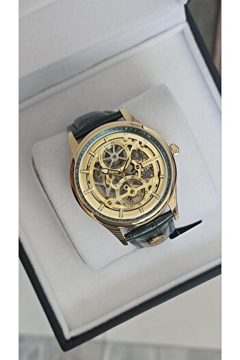 Raymond Rym-280267 Men's Skeleton Automatic Watch Gold-Green