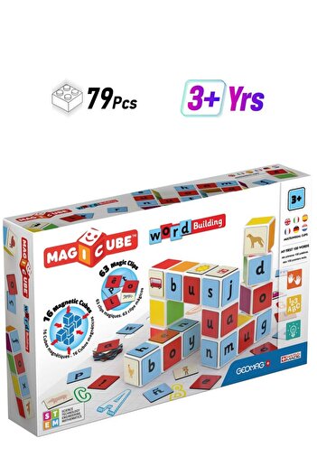 GEOMAG Magicube Word Building + Clips, Magnetic STEM Toys For Kids, Early Educational Magnetic Build