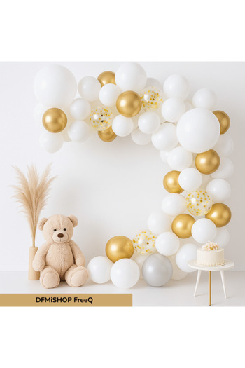 DFMiSHOP FreeQ Set Baloane Decorative, Alb, Auriu, Transparent in interior confetti aurii, DFMiSHOP FreeQⓇ PD0032