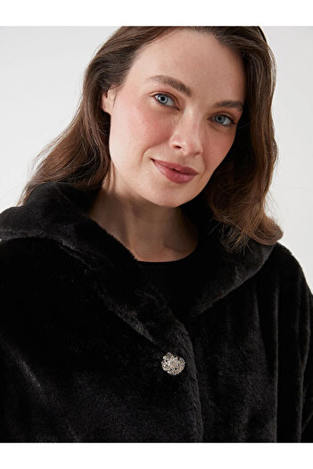 LC Waikiki Lcw Grace Black Hooded Women's Thick Fur Coat