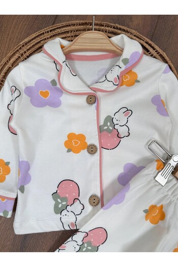 ADDA Rabbit Printed Cotton Double-Breasted Collar Buttoned Seasonal Girls' Pajamas