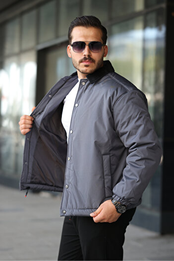 MODAEMAS Men's Velvet Collar Detail Coat