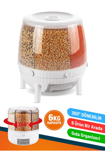 Teba Practical and Stylish Grain Storage Container – 6 Compartments, Airtight, 360 °   Rotary System