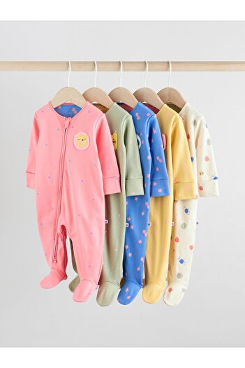Next Baby Cotton Pink Floral Patterned 5-Piece Romper Set
