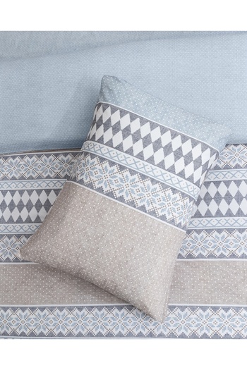Madame Coco Benoit Double 100% Cotton Ranforce Printed Duvet Cover Set - Beige/Blue