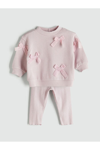 LC Waikiki Peak New Season Bowknot Baby Girl Sweatshirt and Leggings 2-Piece Set